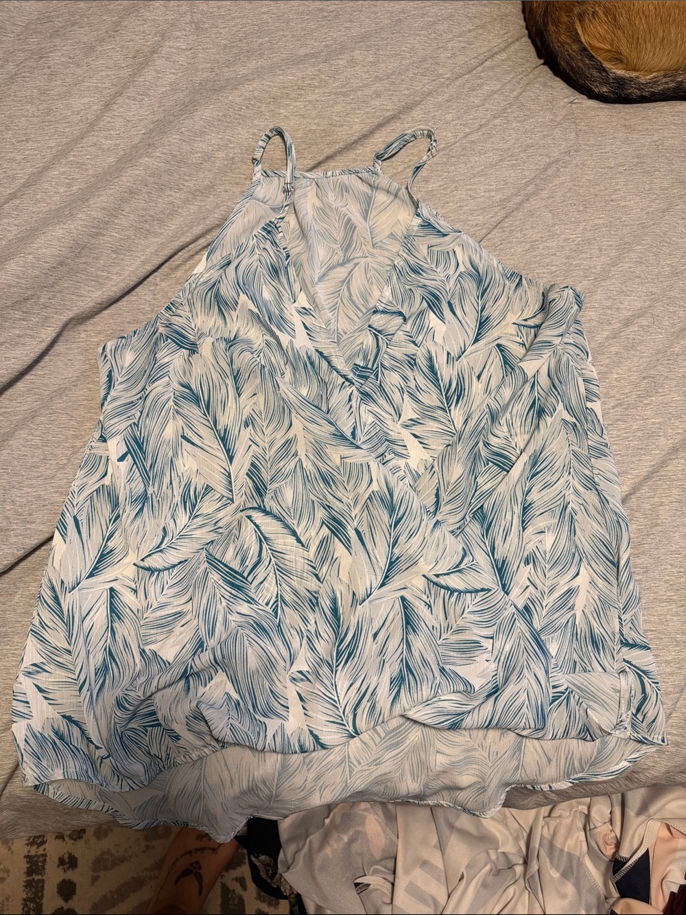 Amazon White and Light Blue Botanical Print Spaghetti Strap Tank Top